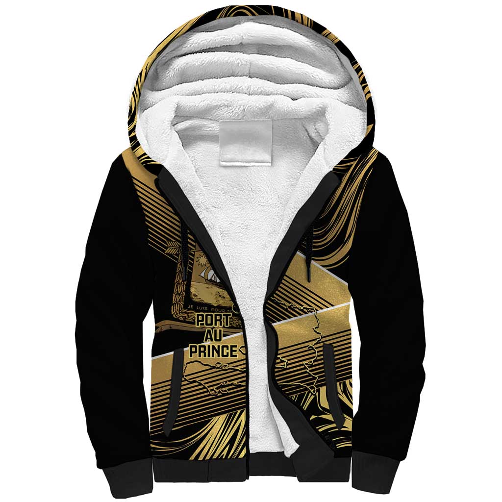 Port-au-Prince Afro-Haitians Sherpa Hoodie Ayiti Map Pòtoprens Gold Color - Wonder Print Shop