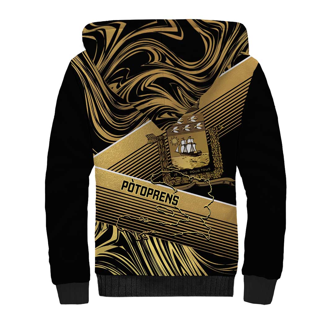Port-au-Prince Afro-Haitians Sherpa Hoodie Ayiti Map Pòtoprens Gold Color - Wonder Print Shop