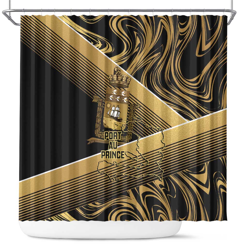 Port-au-Prince Afro-Haitians Shower Curtain Ayiti Map Pòtoprens Gold Color - Wonder Print Shop