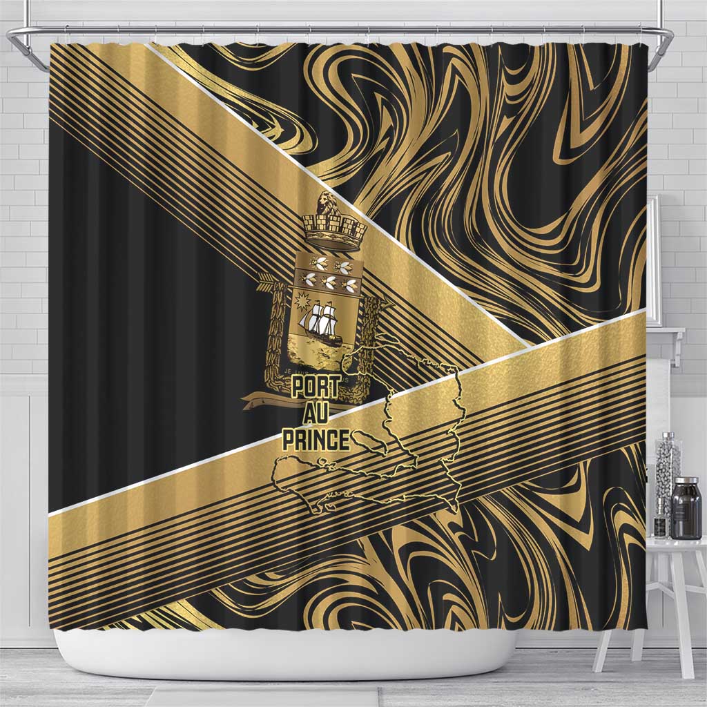 Port-au-Prince Afro-Haitians Shower Curtain Ayiti Map Pòtoprens Gold Color - Wonder Print Shop