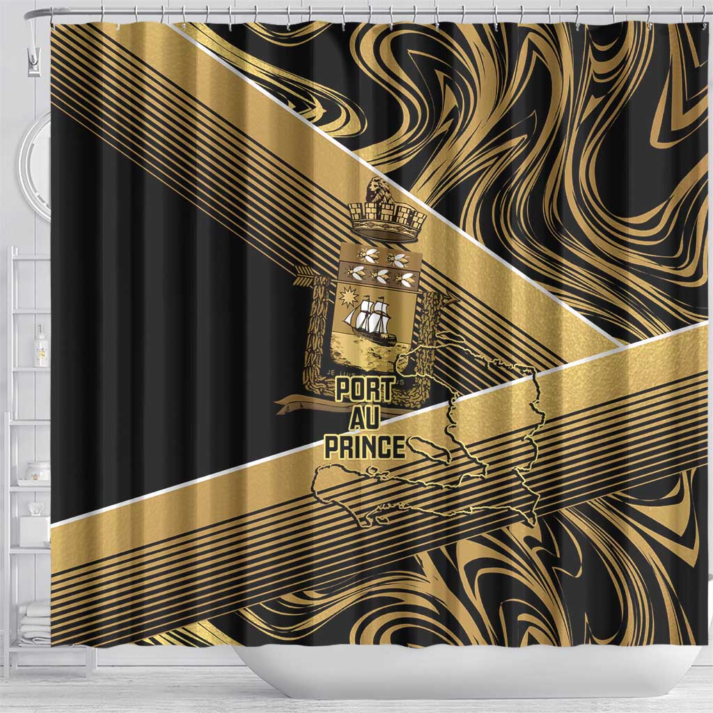 Port-au-Prince Afro-Haitians Shower Curtain Ayiti Map Pòtoprens Gold Color - Wonder Print Shop
