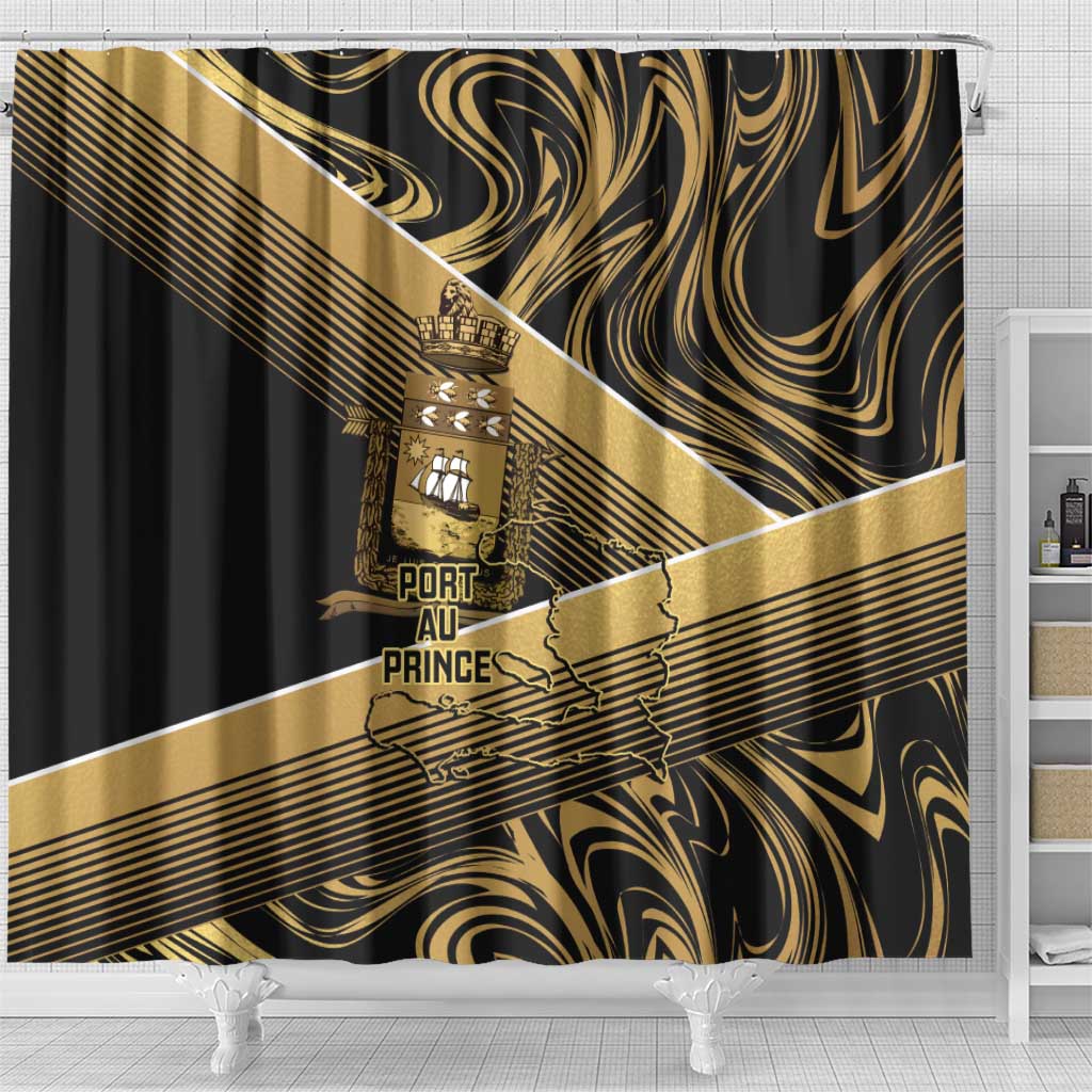 Port-au-Prince Afro-Haitians Shower Curtain Ayiti Map Pòtoprens Gold Color - Wonder Print Shop