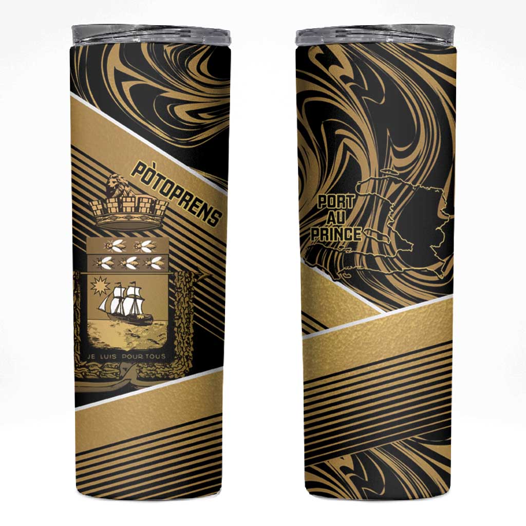 Port-au-Prince Afro-Haitians Skinny Tumbler Ayiti Map Pòtoprens Gold Color - Wonder Print Shop