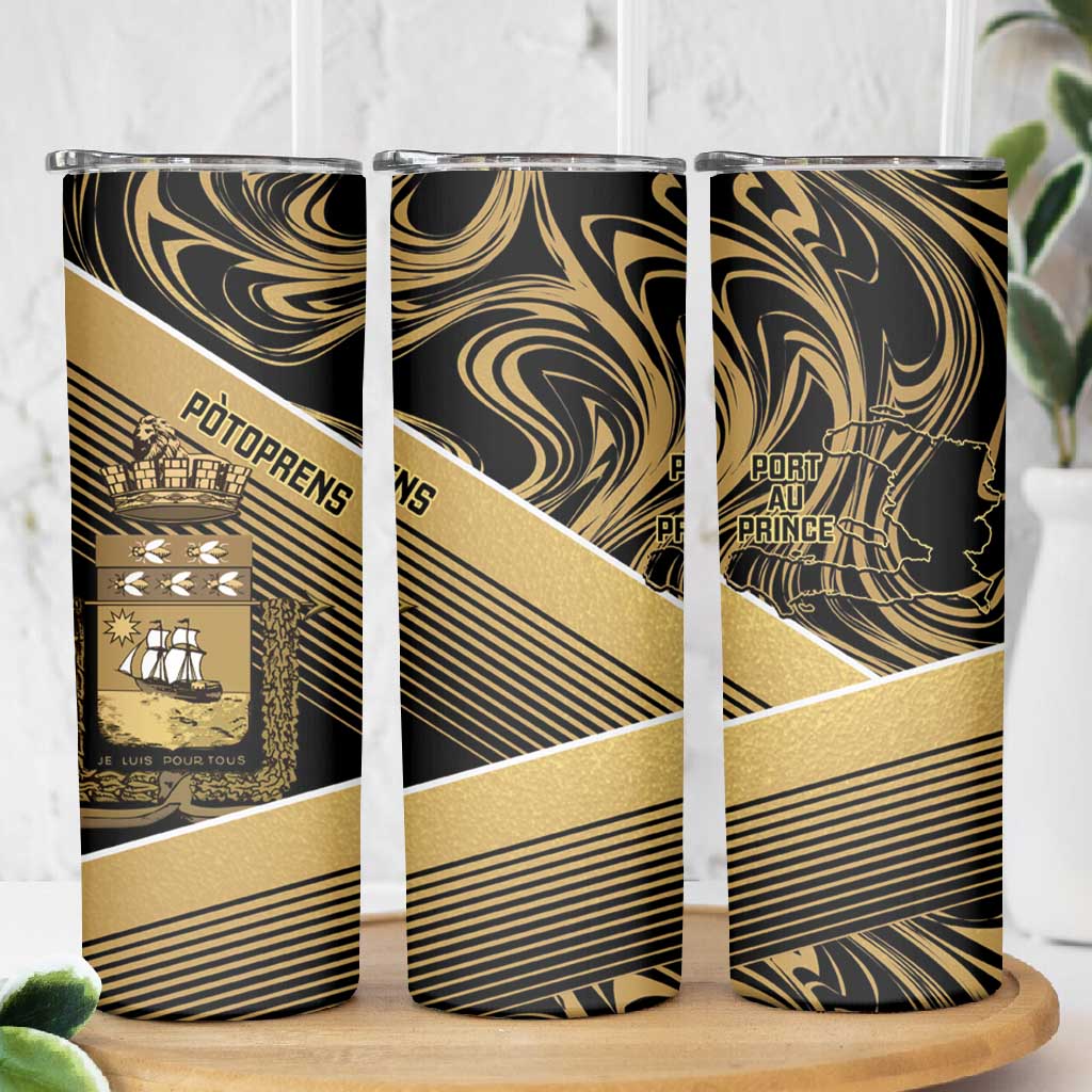 Port-au-Prince Afro-Haitians Skinny Tumbler Ayiti Map Pòtoprens Gold Color - Wonder Print Shop