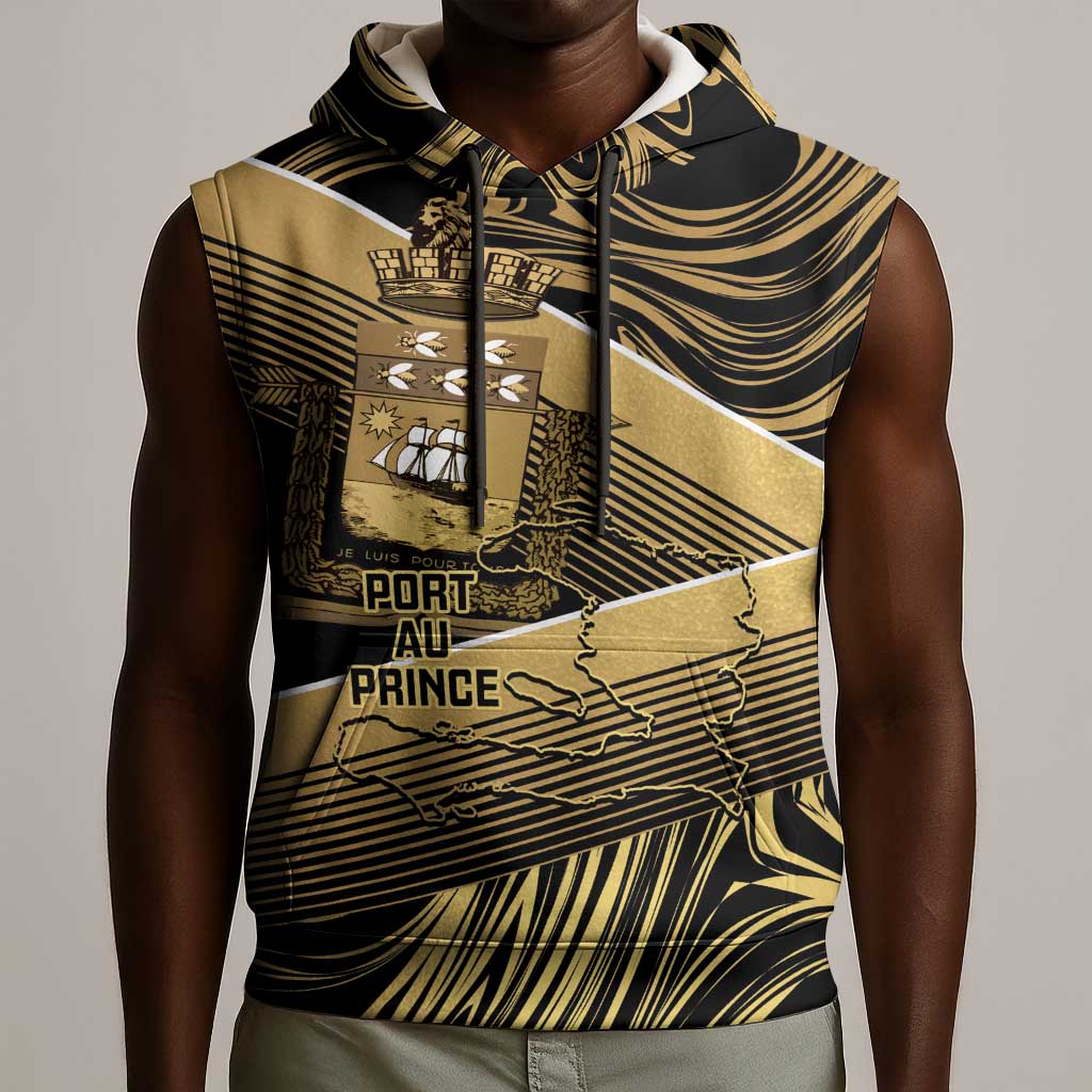 Port-au-Prince Afro-Haitians Sleeveless Hoodie Ayiti Map Pòtoprens Gold Color - Wonder Print Shop