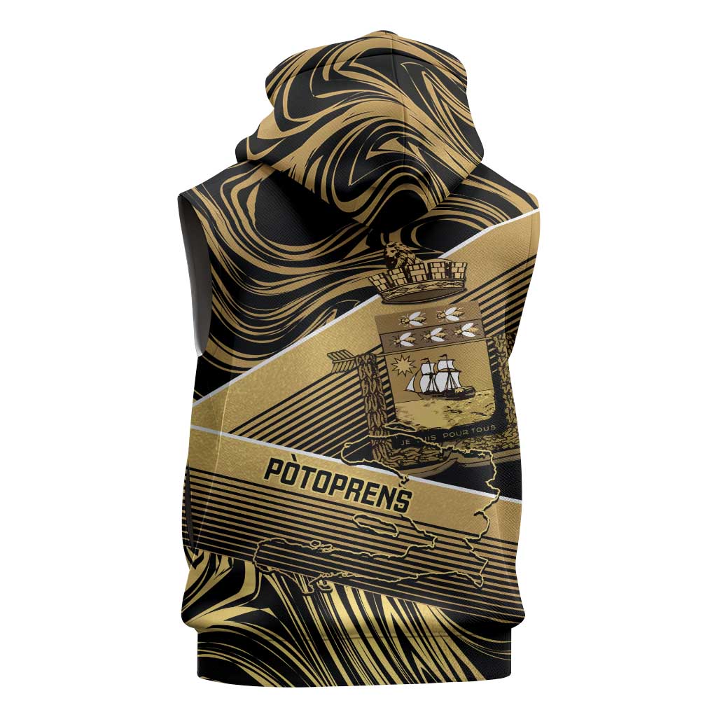 Port-au-Prince Afro-Haitians Sleeveless Zip Hoodie Ayiti Map Pòtoprens Gold Color - Wonder Print Shop