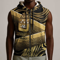 Port-au-Prince Afro-Haitians Sleeveless Zip Hoodie Ayiti Map Pòtoprens Gold Color - Wonder Print Shop
