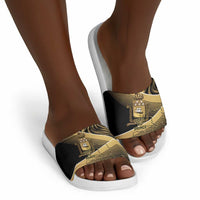 Port-au-Prince Afro-Haitians Slide Sandals Ayiti Map Pòtoprens Gold Color - Wonder Print Shop