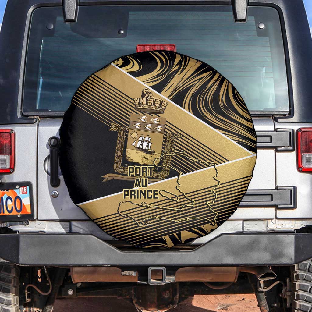 Port-au-Prince Afro-Haitians Spare Tire Cover Ayiti Map Pòtoprens Gold Color - Wonder Print Shop