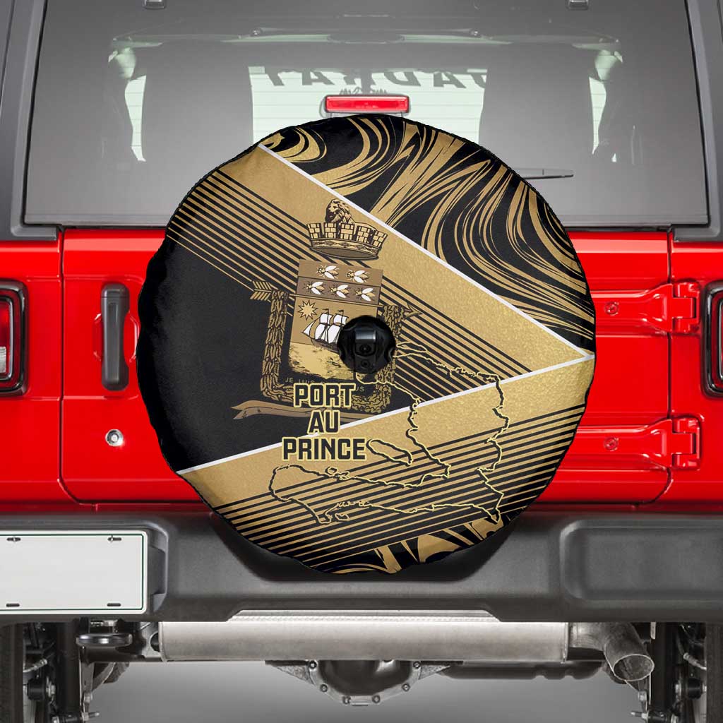 Port-au-Prince Afro-Haitians Spare Tire Cover Ayiti Map Pòtoprens Gold Color - Wonder Print Shop