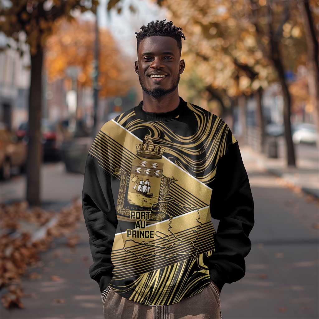 Port-au-Prince Afro-Haitians Sweatshirt Ayiti Map Pòtoprens Gold Color - Wonder Print Shop