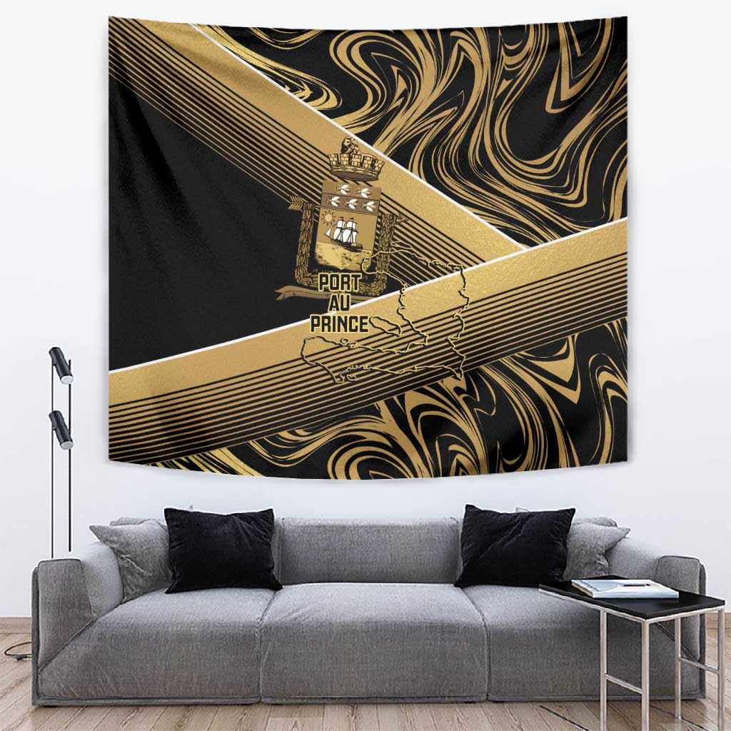 Port-au-Prince Afro-Haitians Tapestry Ayiti Map Pòtoprens Gold Color - Wonder Print Shop