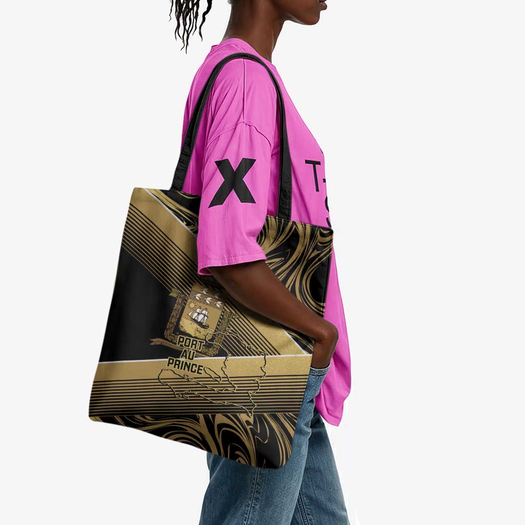 Port-au-Prince Afro-Haitians Tote Bag Ayiti Map Pòtoprens Gold Color - Wonder Print Shop