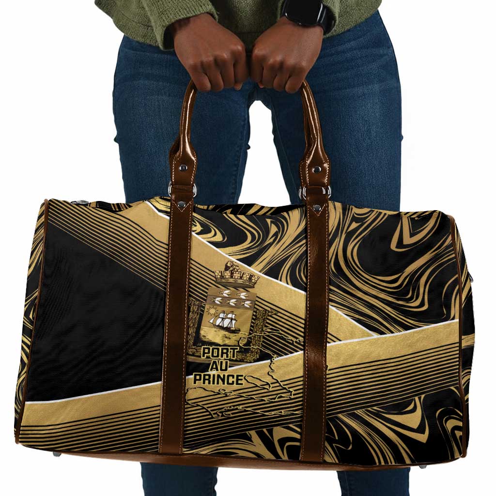 Port-au-Prince Afro-Haitians Travel Bag Ayiti Map Pòtoprens Gold Color - Wonder Print Shop