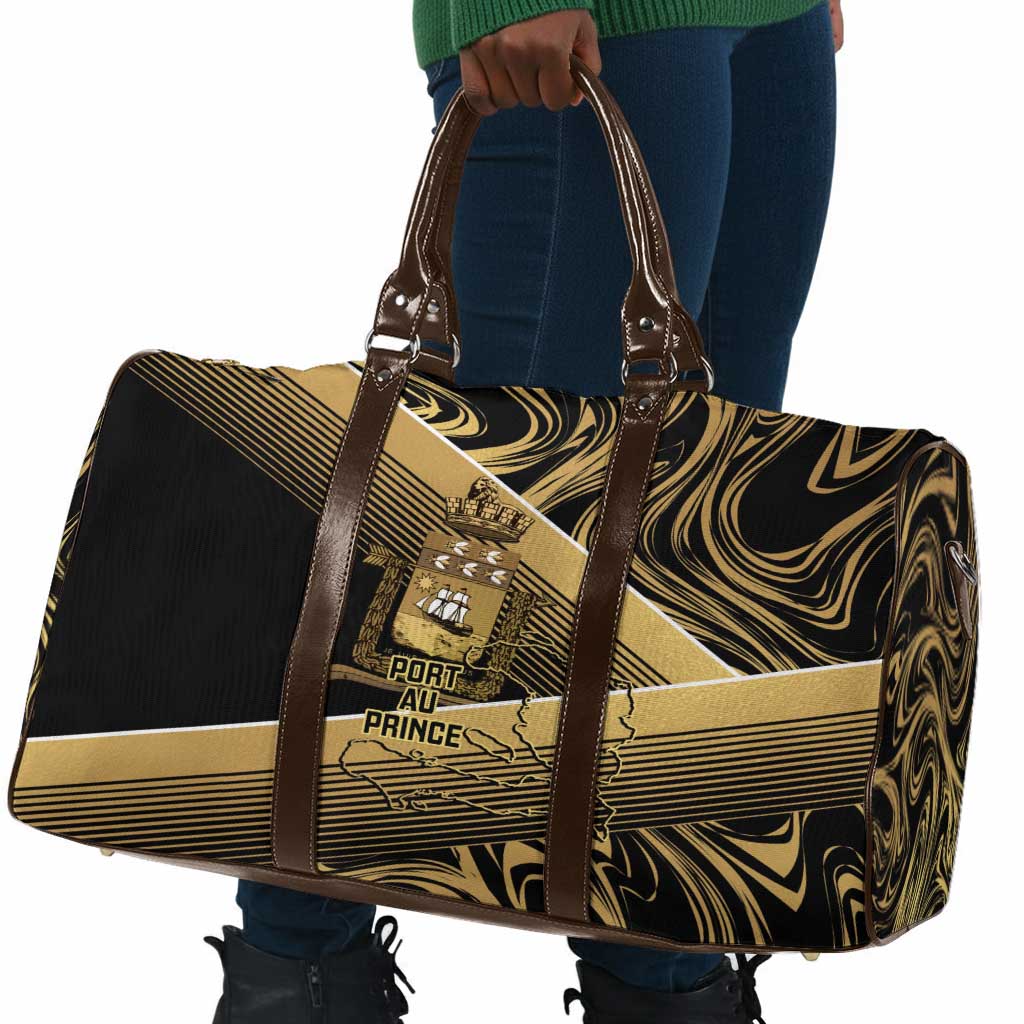 Port-au-Prince Afro-Haitians Travel Bag Ayiti Map Pòtoprens Gold Color - Wonder Print Shop