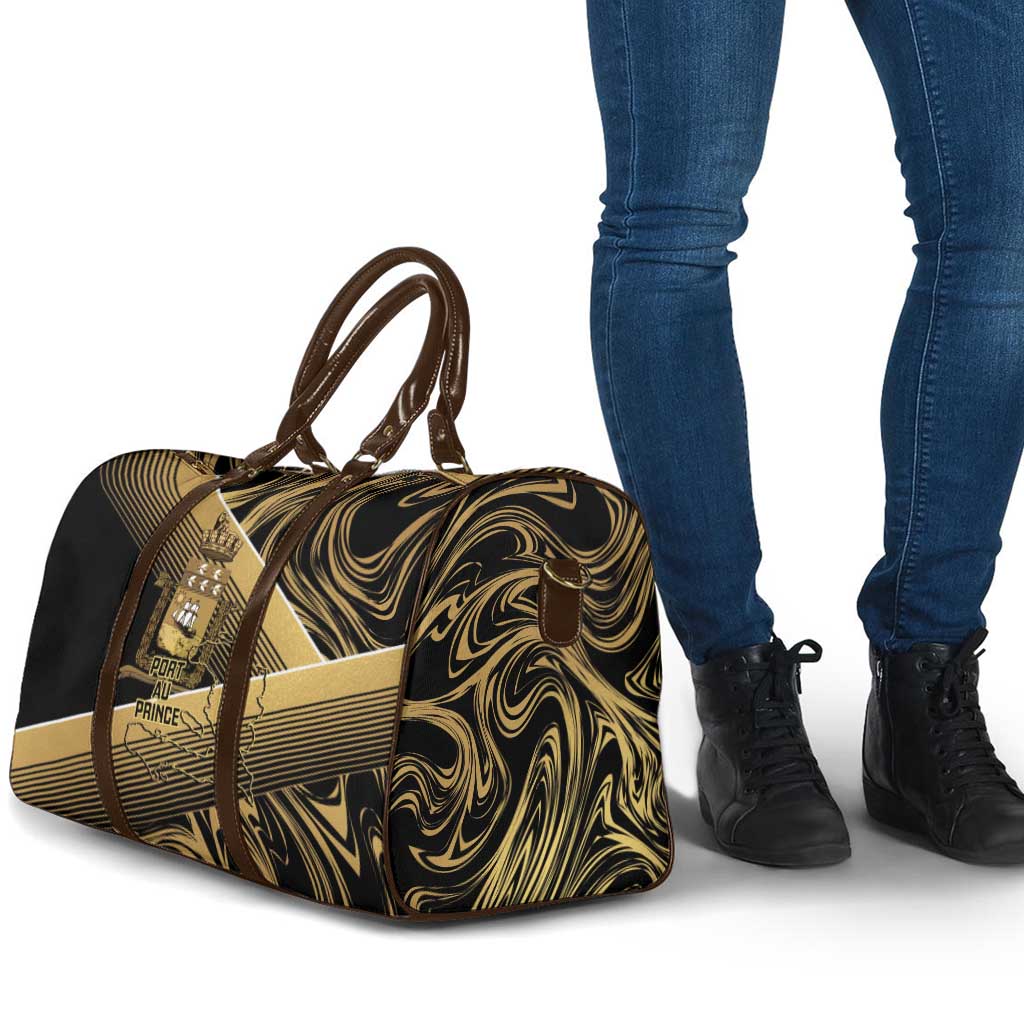 Port-au-Prince Afro-Haitians Travel Bag Ayiti Map Pòtoprens Gold Color - Wonder Print Shop