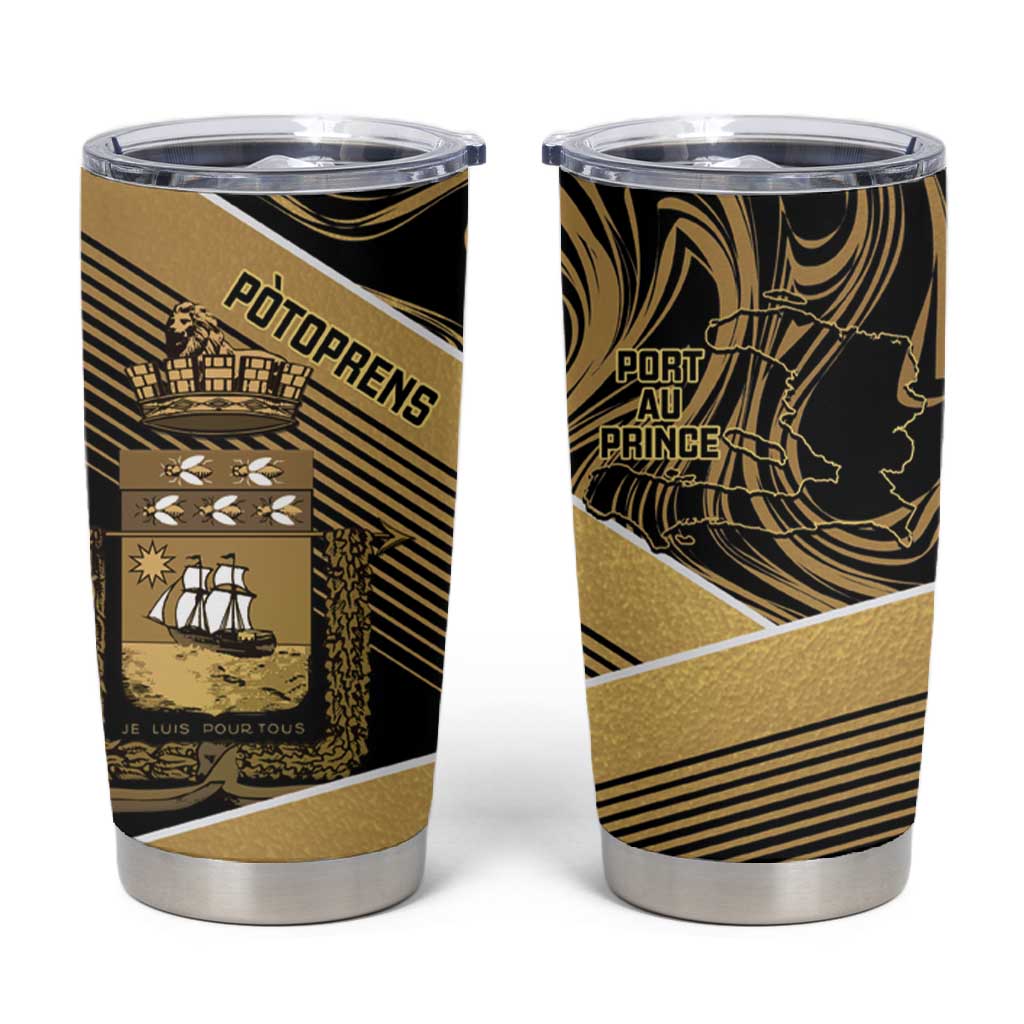 Port-au-Prince Afro-Haitians Tumbler Cup Ayiti Map Pòtoprens Gold Color - Wonder Print Shop