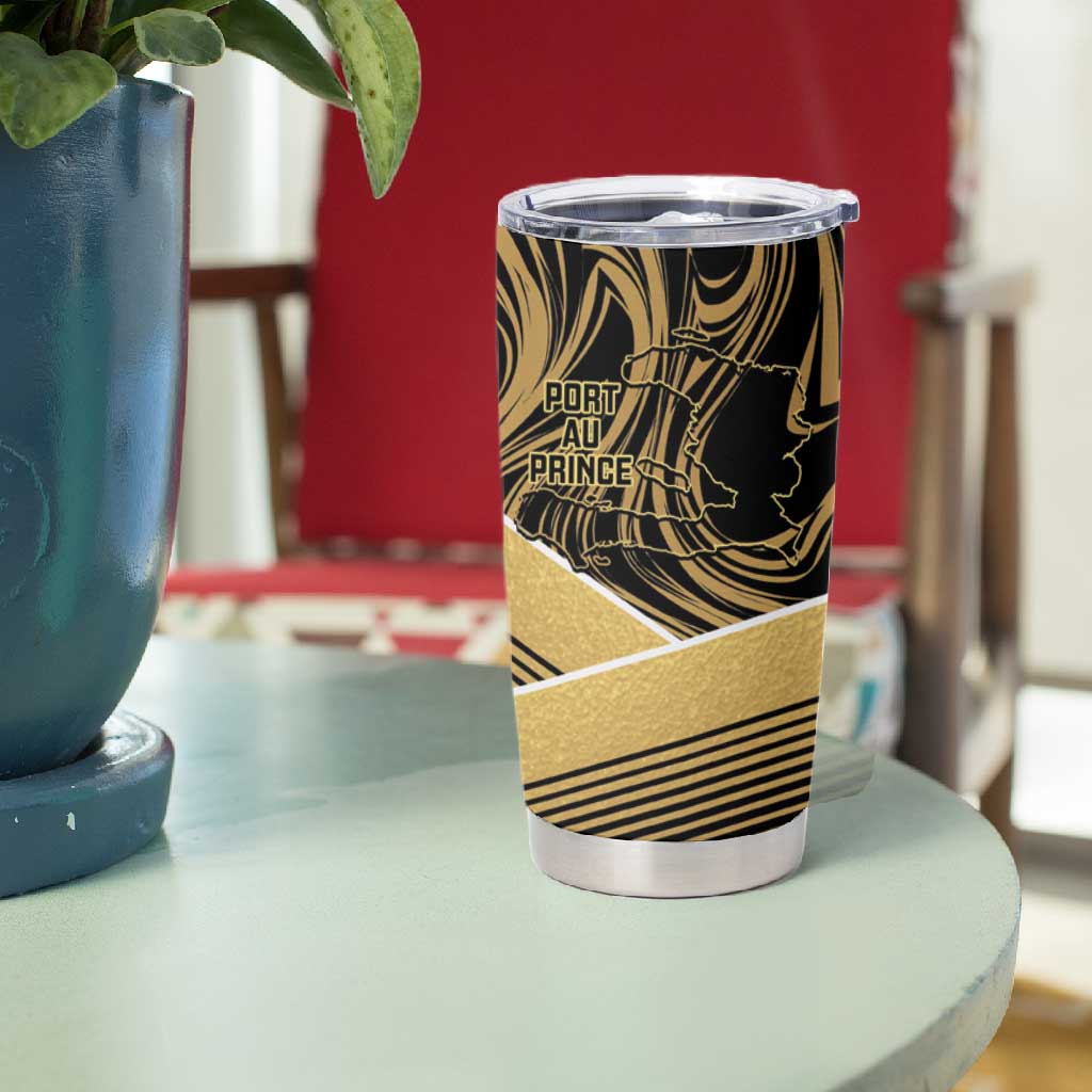 Port-au-Prince Afro-Haitians Tumbler Cup Ayiti Map Pòtoprens Gold Color - Wonder Print Shop
