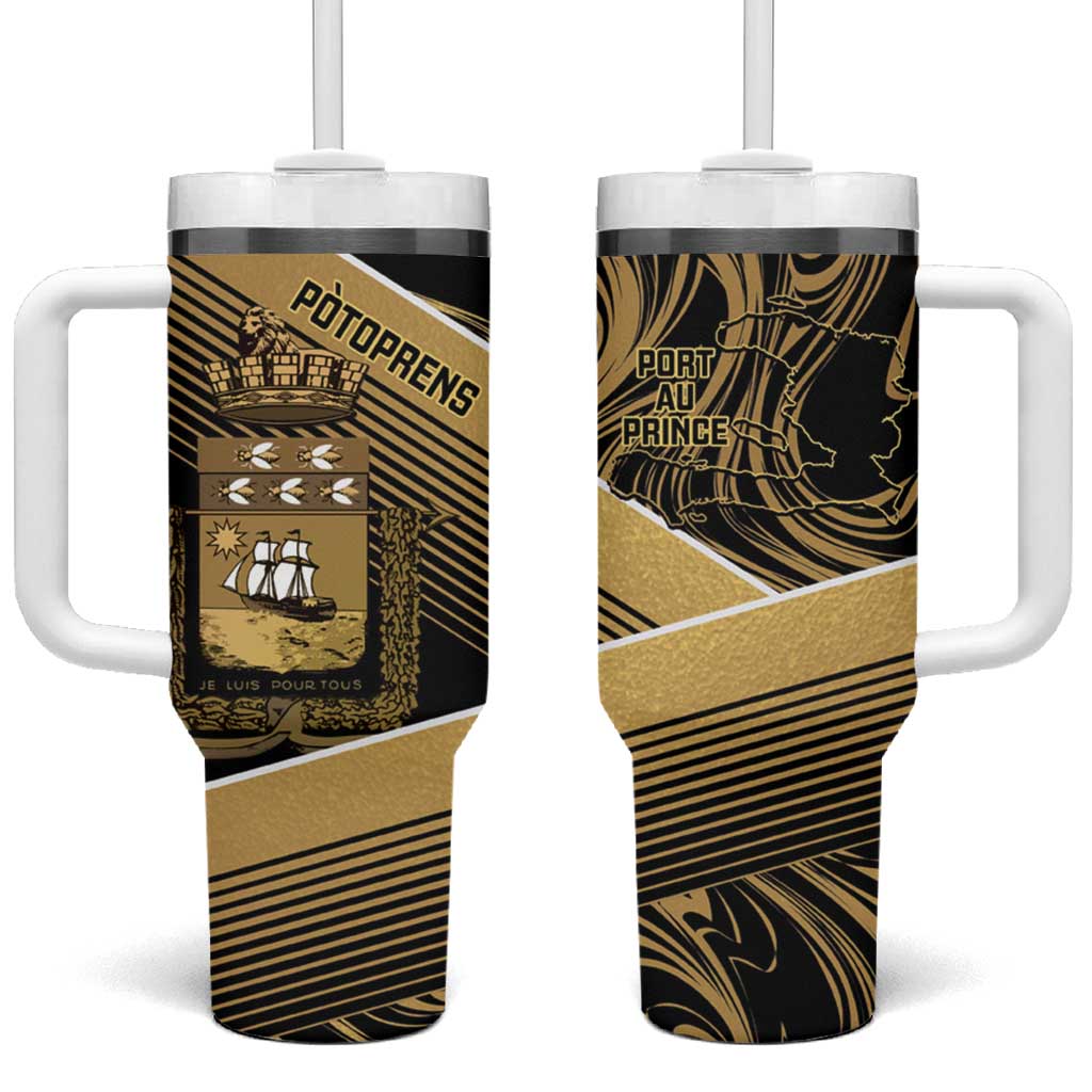 Port-au-Prince Afro-Haitians Tumbler With Handle Ayiti Map Pòtoprens Gold Color - Wonder Print Shop