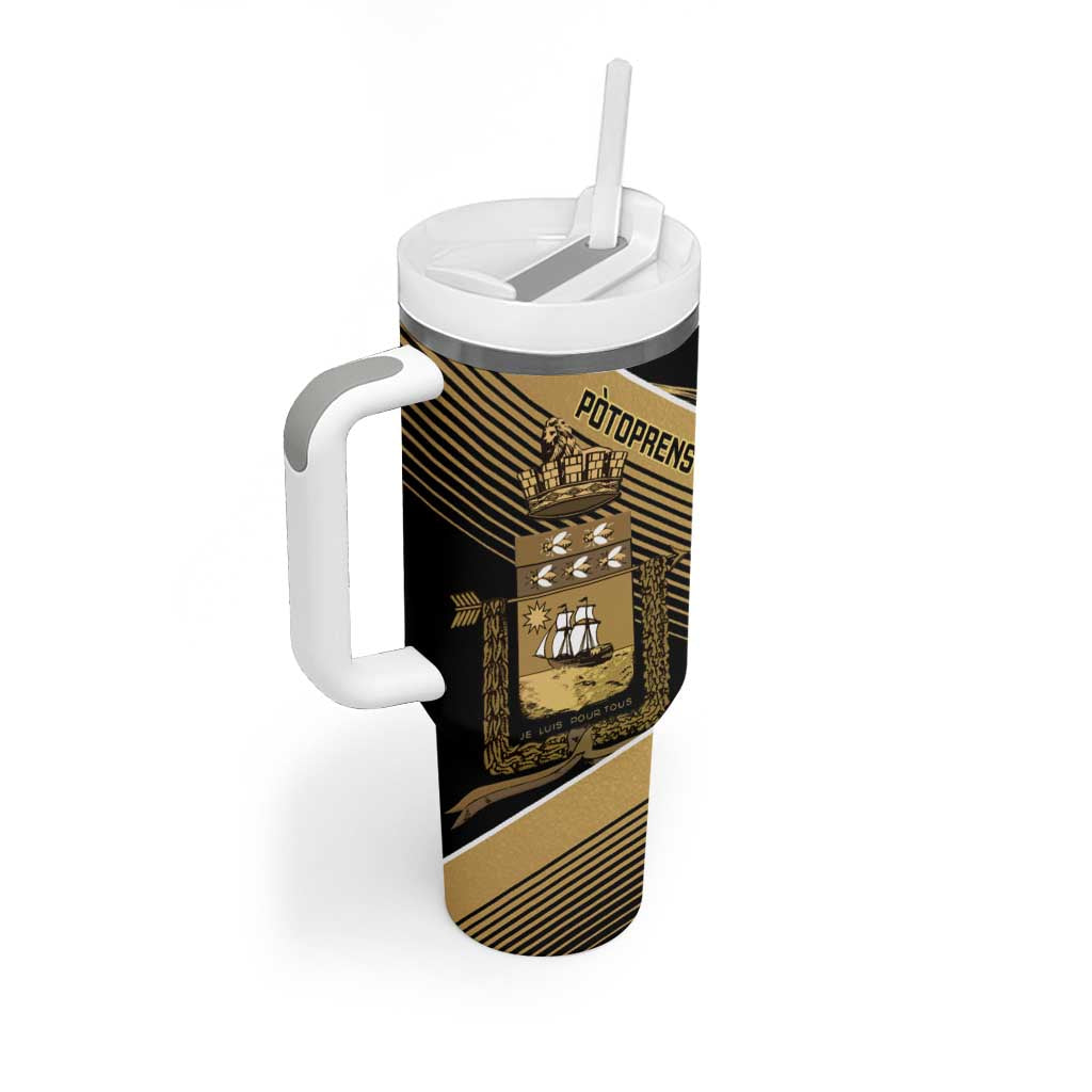 Port-au-Prince Afro-Haitians Tumbler With Handle Ayiti Map Pòtoprens Gold Color - Wonder Print Shop