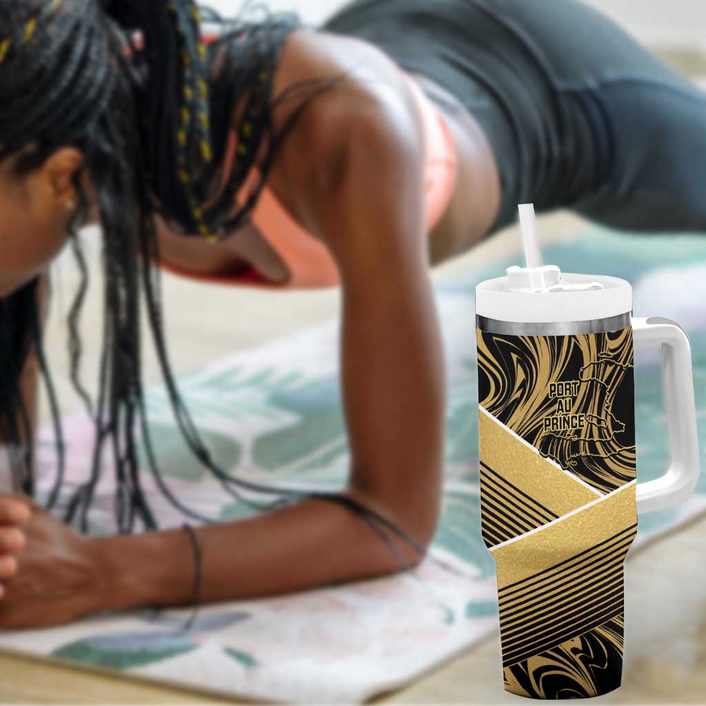 Port-au-Prince Afro-Haitians Tumbler With Handle Ayiti Map Pòtoprens Gold Color - Wonder Print Shop