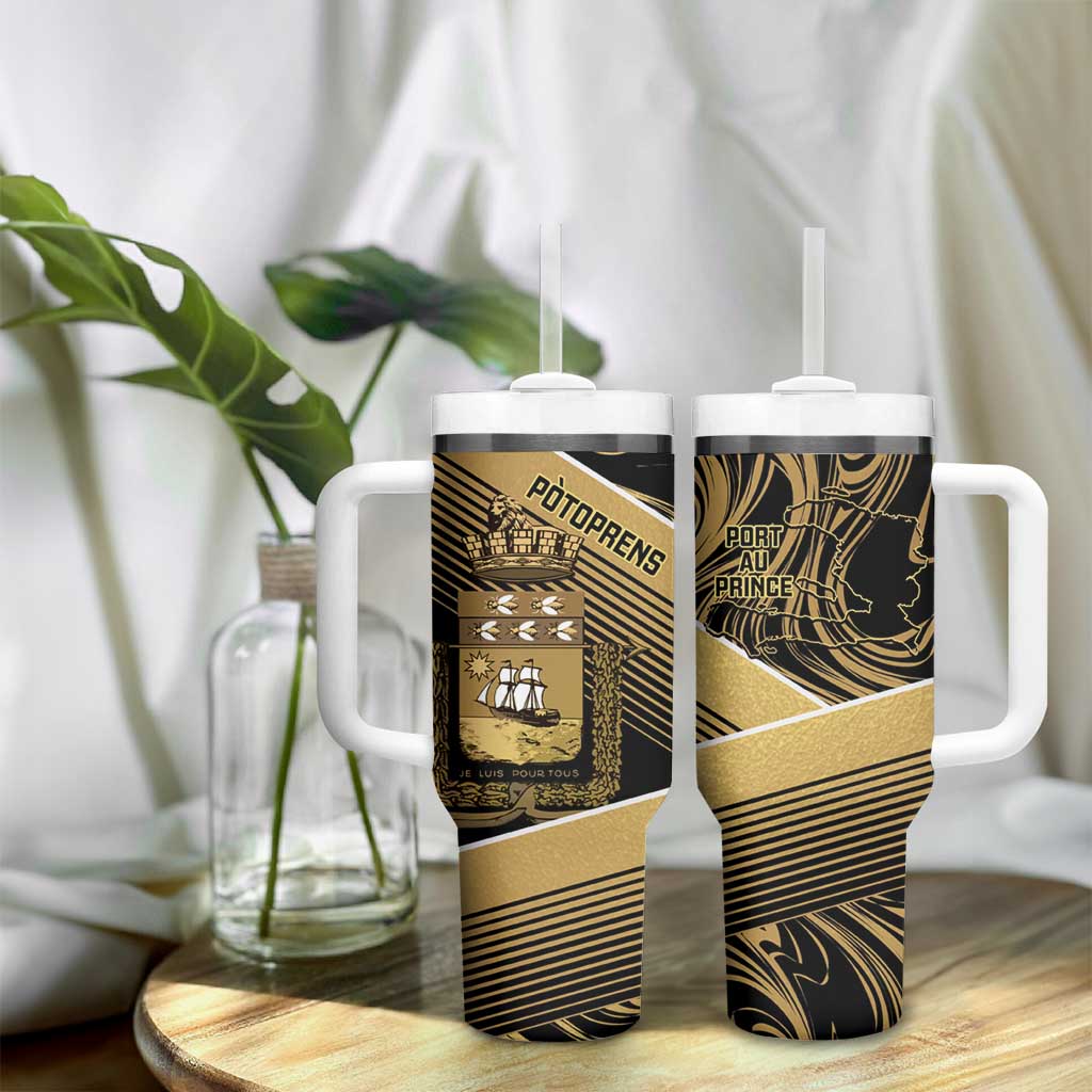 Port-au-Prince Afro-Haitians Tumbler With Handle Ayiti Map Pòtoprens Gold Color - Wonder Print Shop