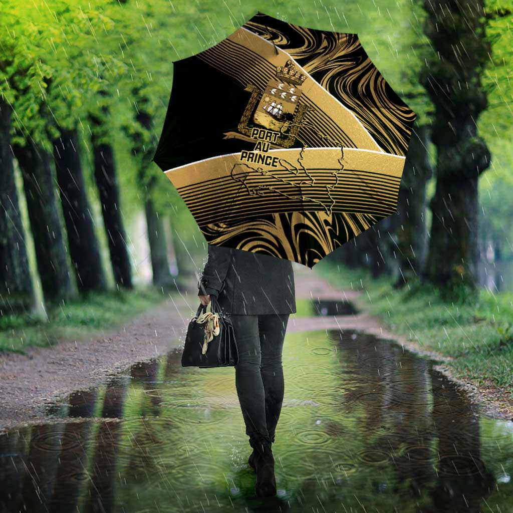 Port-au-Prince Afro-Haitians Umbrella Ayiti Map Pòtoprens Gold Color - Wonder Print Shop