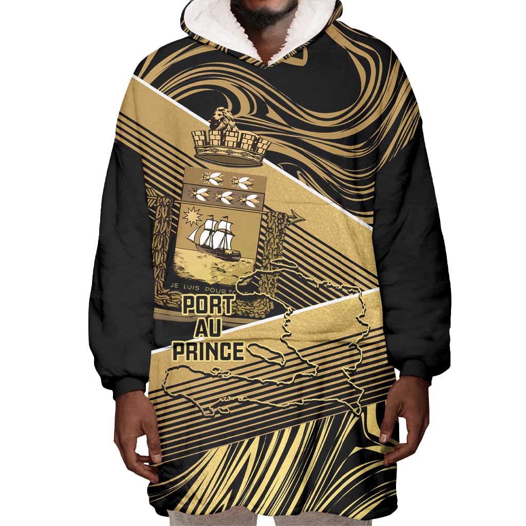 Port-au-Prince Afro-Haitians Wearable Blanket Hoodie Ayiti Map Pòtoprens Gold Color - Wonder Print Shop