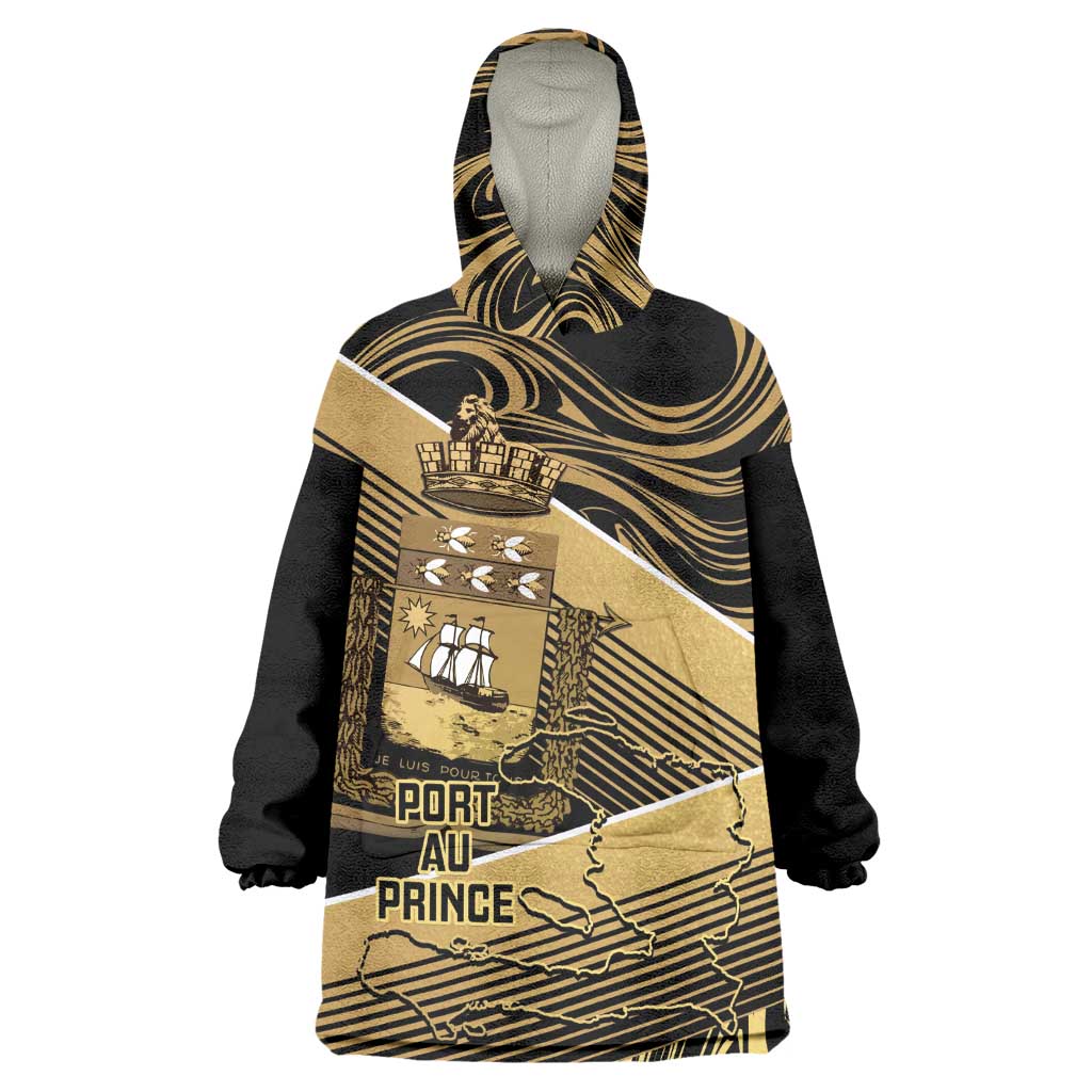 Port-au-Prince Afro-Haitians Wearable Blanket Hoodie Ayiti Map Pòtoprens Gold Color - Wonder Print Shop