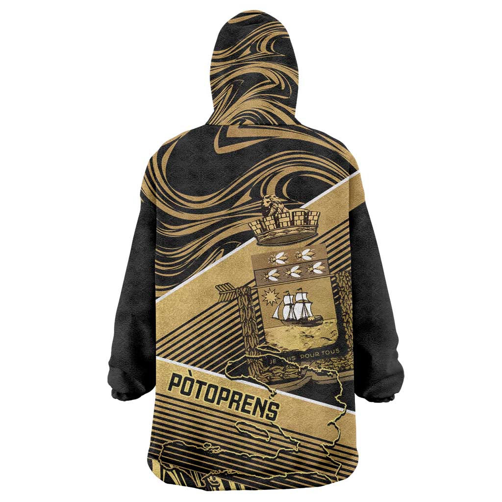 Port-au-Prince Afro-Haitians Wearable Blanket Hoodie Ayiti Map Pòtoprens Gold Color - Wonder Print Shop