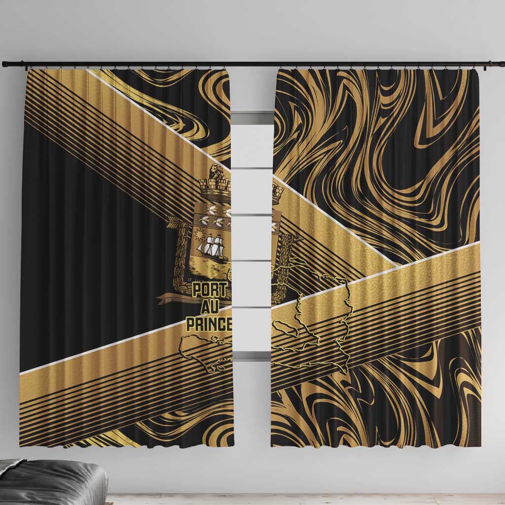 Port-au-Prince Afro-Haitians Window Curtain Ayiti Map Pòtoprens Gold Color - Wonder Print Shop