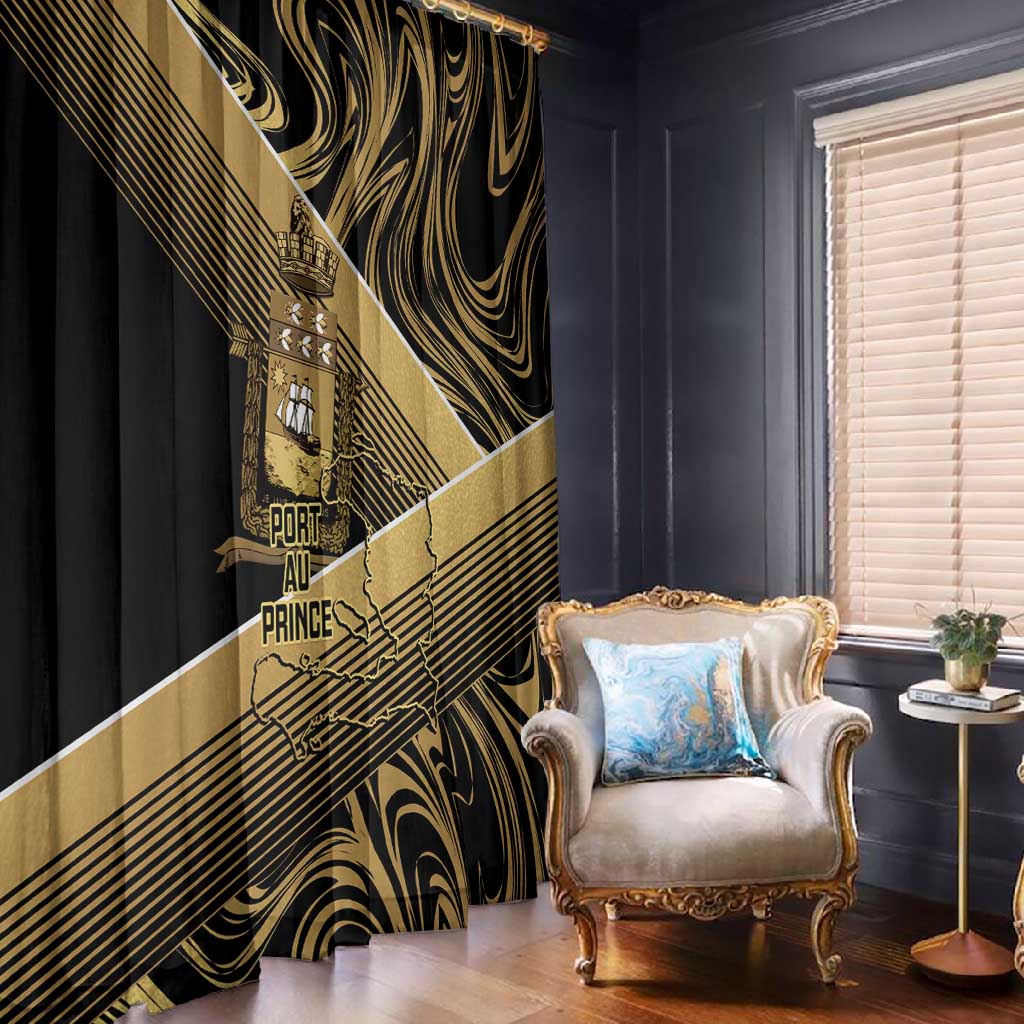 Port-au-Prince Afro-Haitians Window Curtain Ayiti Map Pòtoprens Gold Color - Wonder Print Shop