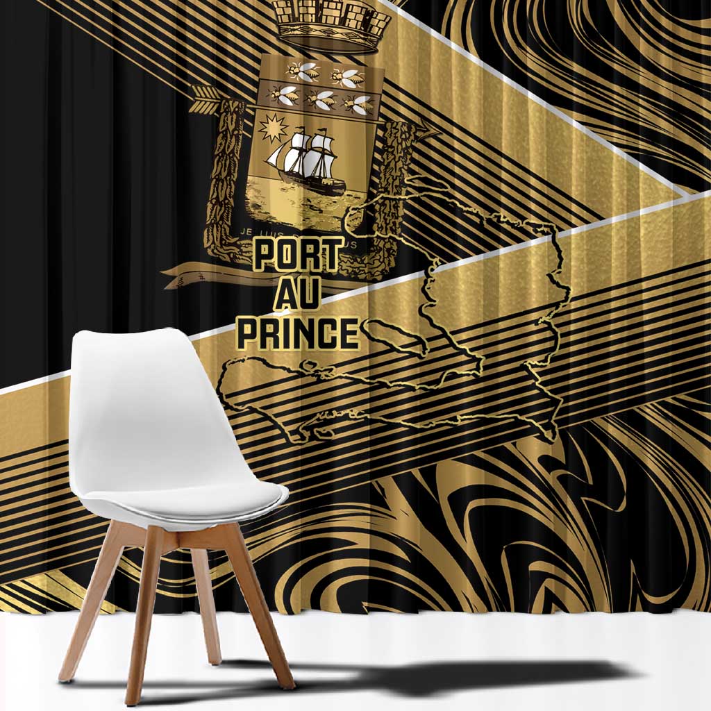Port-au-Prince Afro-Haitians Window Curtain Ayiti Map Pòtoprens Gold Color - Wonder Print Shop