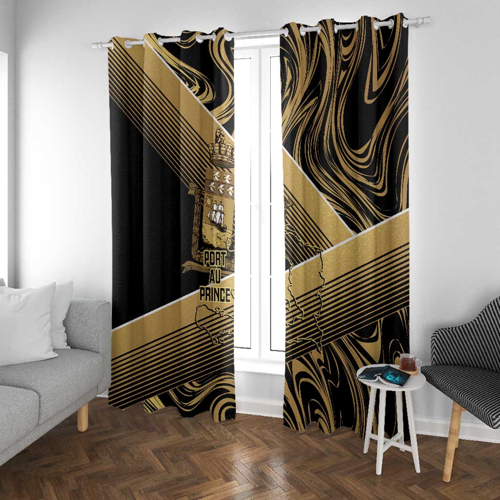 Port-au-Prince Afro-Haitians Window Curtain Ayiti Map Pòtoprens Gold Color - Wonder Print Shop
