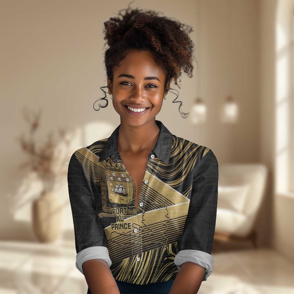 Port-au-Prince Afro-Haitians Women Casual Shirt Ayiti Map Pòtoprens Gold Color - Wonder Print Shop