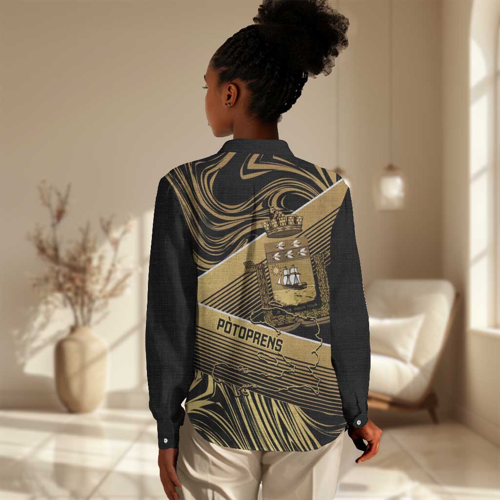 Port-au-Prince Afro-Haitians Women Casual Shirt Ayiti Map Pòtoprens Gold Color - Wonder Print Shop