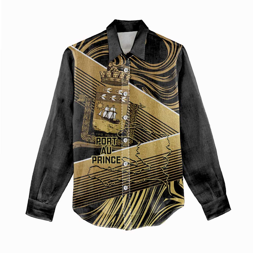 Port-au-Prince Afro-Haitians Women Casual Shirt Ayiti Map Pòtoprens Gold Color - Wonder Print Shop