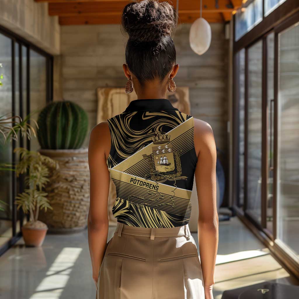 Port-au-Prince Afro-Haitians Women Sleeveless Polo Shirt Ayiti Map Pòtoprens Gold Color - Wonder Print Shop