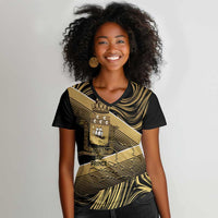 Port-au-Prince Afro-Haitians Women V-Neck T-Shirt Ayiti Map Pòtoprens Gold Color LT14