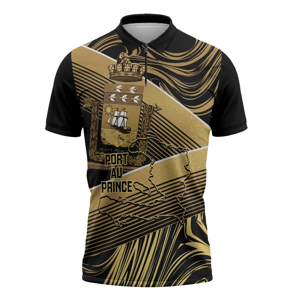 Port-au-Prince Afro-Haitians Zipper Polo Shirt Ayiti Map Pòtoprens Gold Color - Wonder Print Shop