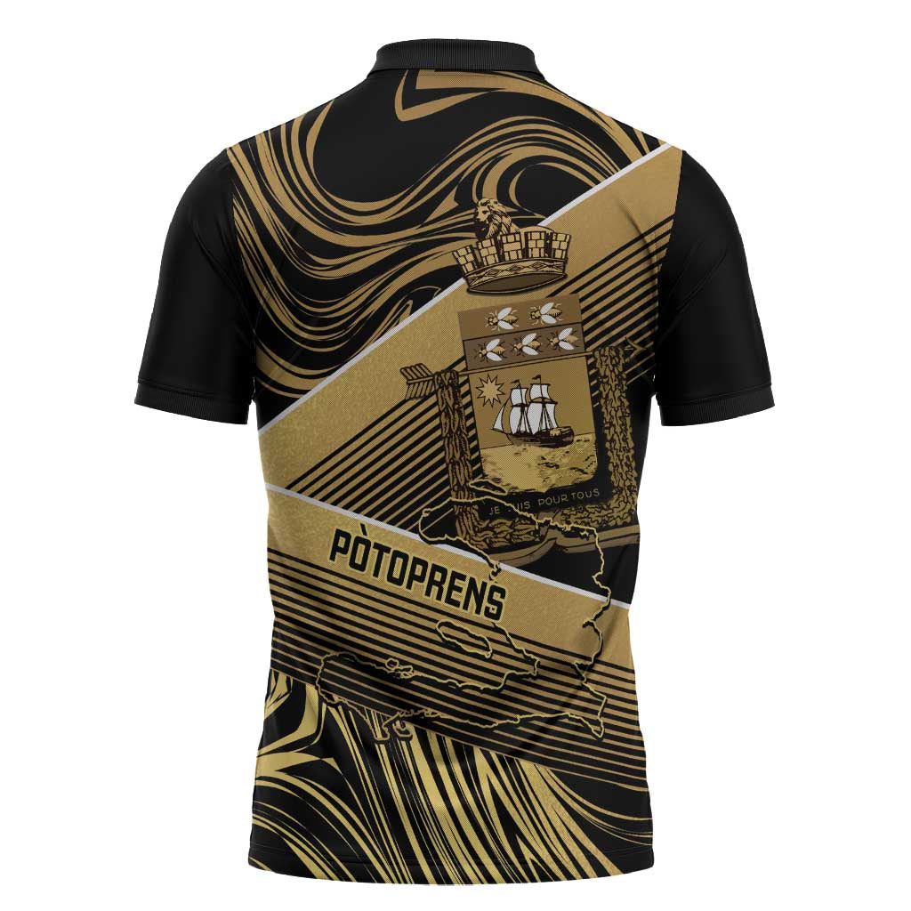 Port-au-Prince Afro-Haitians Zipper Polo Shirt Ayiti Map Pòtoprens Gold Color - Wonder Print Shop
