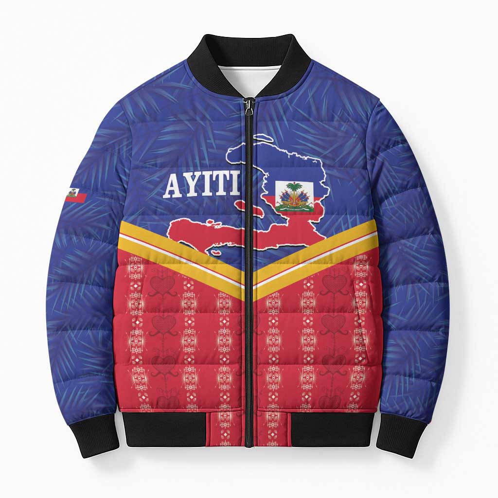 Afro-Haitians Bomber Puffer Jacket Proud Ayiti Veve Vodou Royal Palm Leaves - Wonder Print Shop