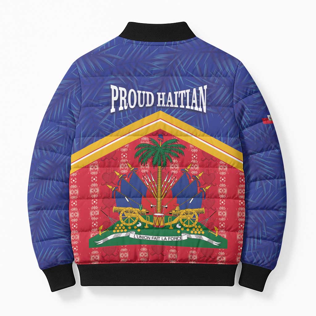 Afro-Haitians Bomber Puffer Jacket Proud Ayiti Veve Vodou Royal Palm Leaves - Wonder Print Shop