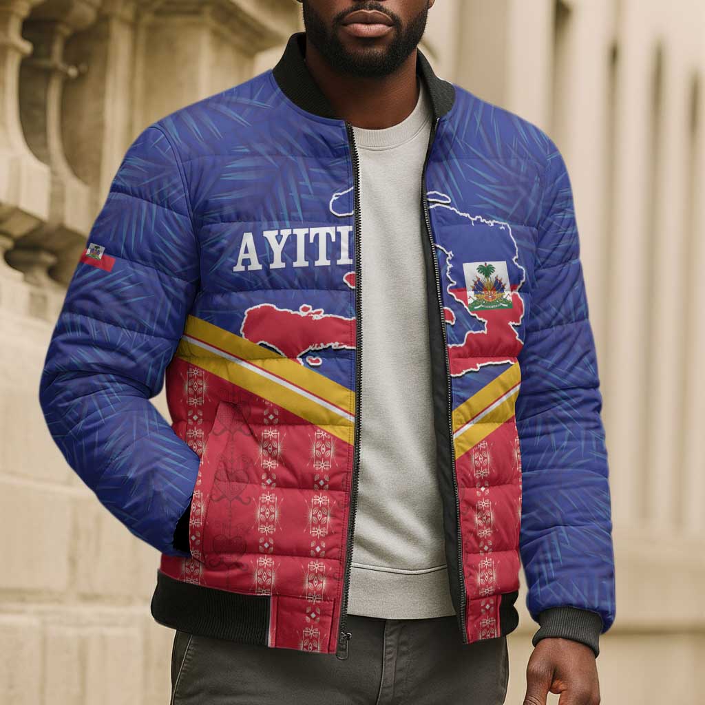 Afro-Haitians Bomber Puffer Jacket Proud Ayiti Veve Vodou Royal Palm Leaves - Wonder Print Shop
