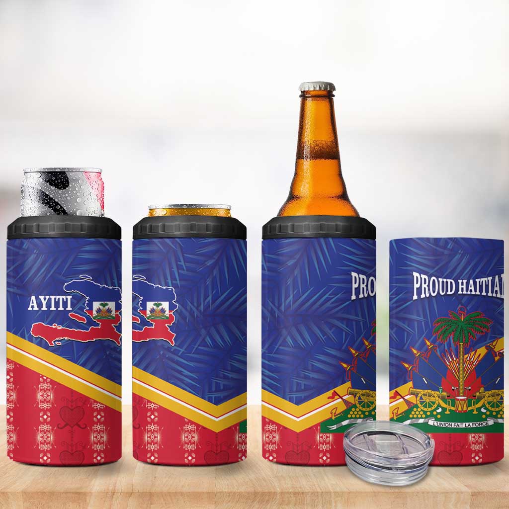 Afro-Haitians 4 in 1 Can Cooler Tumbler Proud Ayiti Veve Vodou Royal Palm Leaves - Wonder Print Shop