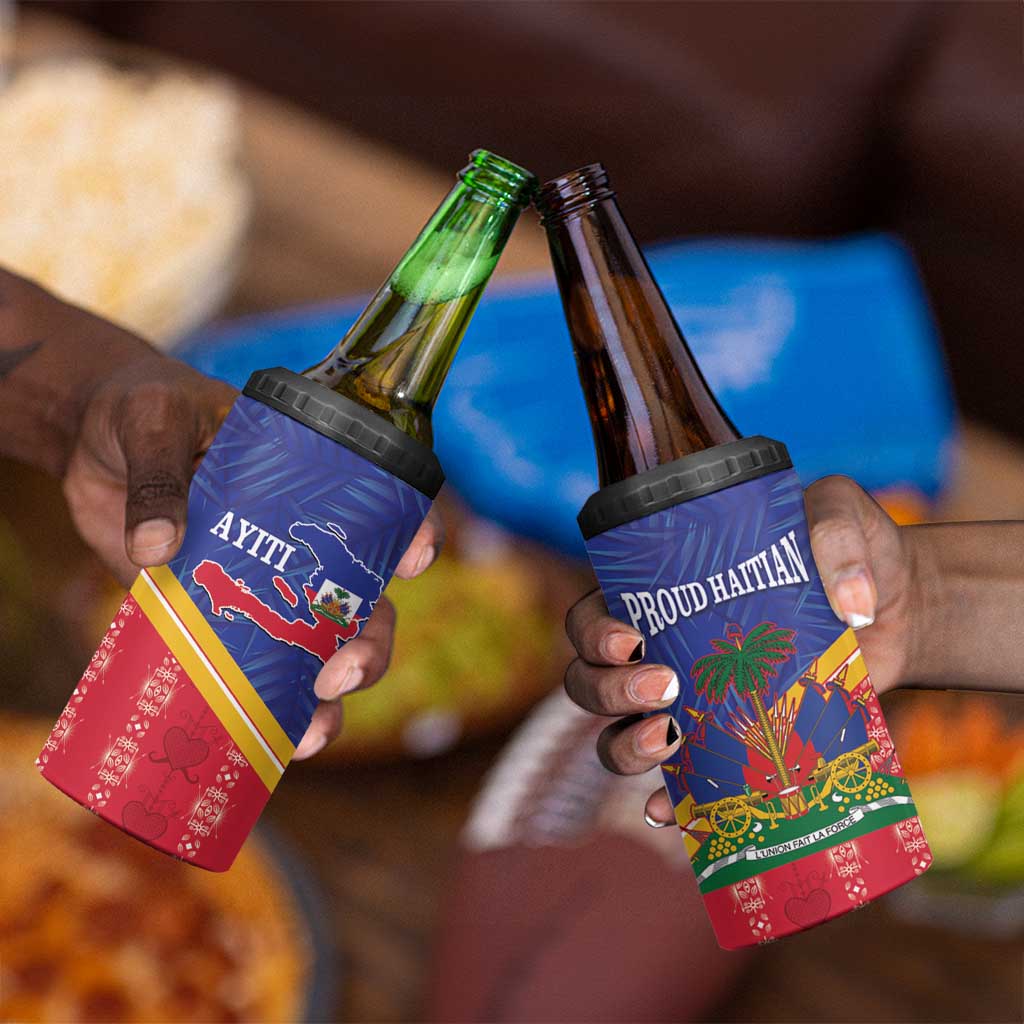 Afro-Haitians 4 in 1 Can Cooler Tumbler Proud Ayiti Veve Vodou Royal Palm Leaves - Wonder Print Shop
