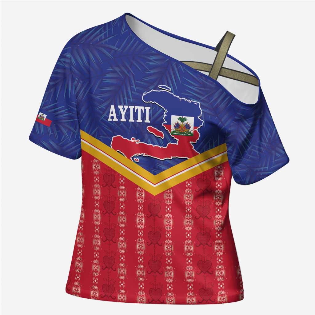 Afro-Haitians Cross Shoulder Shirt Proud Ayiti Veve Vodou Royal Palm Leaves - Wonder Print Shop