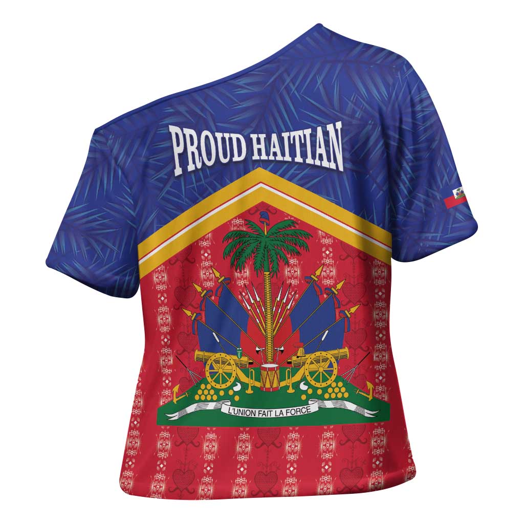 Afro-Haitians Cross Shoulder Shirt Proud Ayiti Veve Vodou Royal Palm Leaves - Wonder Print Shop