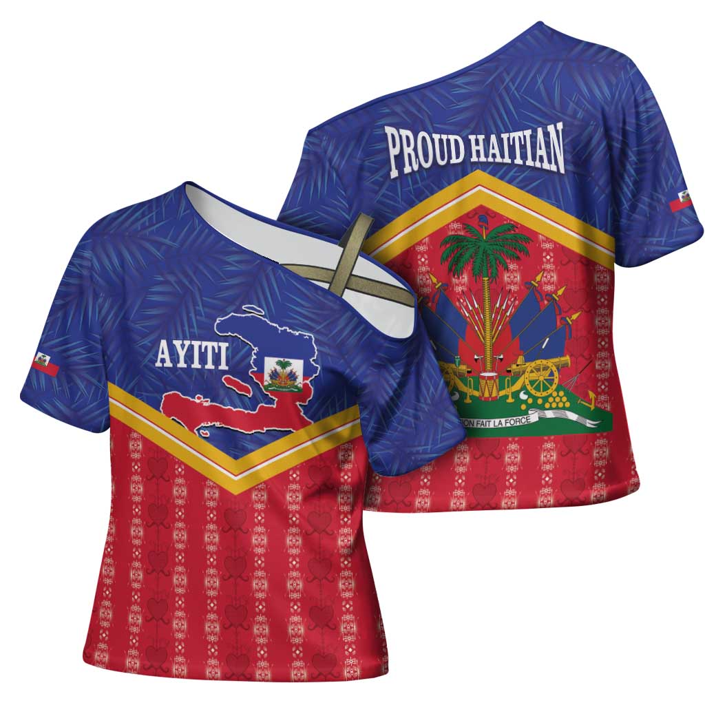 Afro-Haitians Cross Shoulder Shirt Proud Ayiti Veve Vodou Royal Palm Leaves - Wonder Print Shop