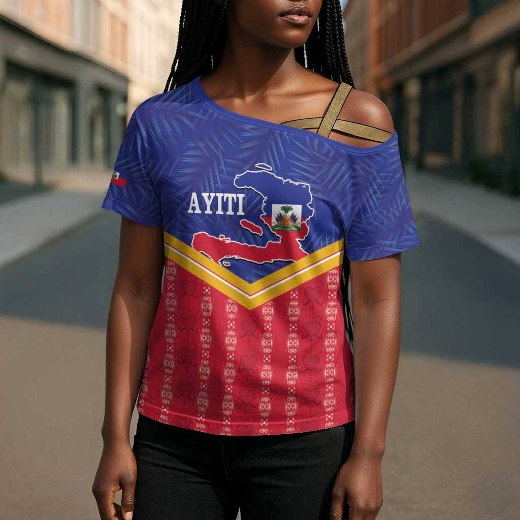 Afro-Haitians Cross Shoulder Shirt Proud Ayiti Veve Vodou Royal Palm Leaves - Wonder Print Shop
